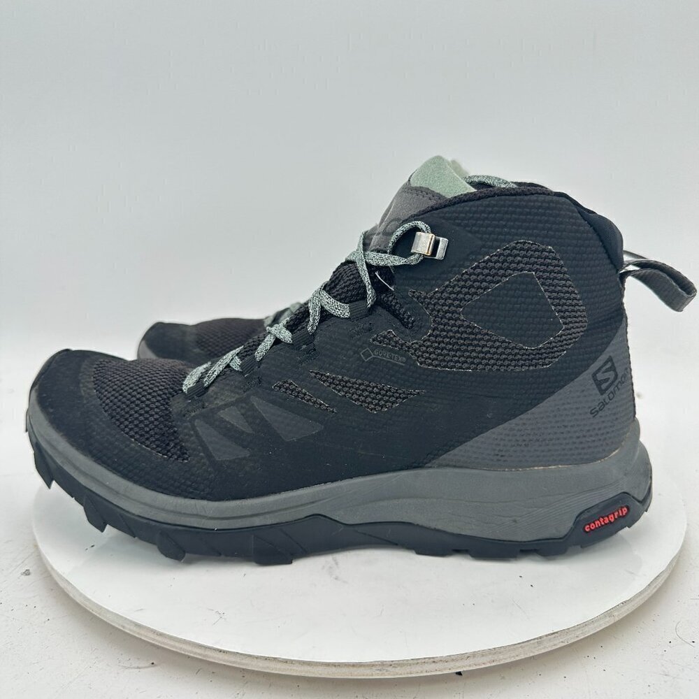 Salomon Outline Mid GTX Women Size 9.5 404844 Black Grey Contagrip Hiking Shoes